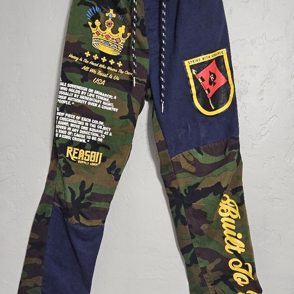 Men's Blue Camouflage Sweatpants with Colorful Patch. - Picture 1 of 9